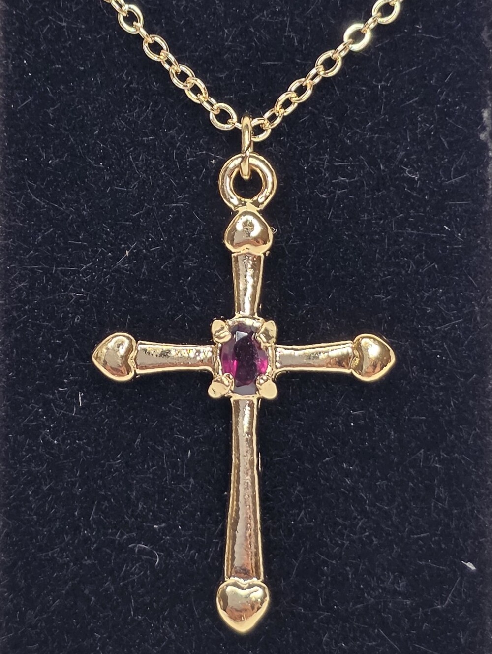 Gold Cross Necklace Vintage Christian Genuine Garnet Stone Fashion Jewelry